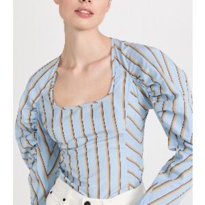 Aknvas puff sleeve blue & brown striped blouse